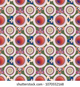 Cup of coffee or tea with dots on background seamless pattern.