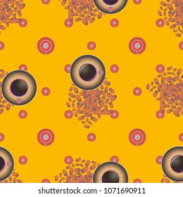 Cup of coffee or tea with dots on background seamless pattern.