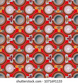 Cup of coffee or tea with dots on background seamless pattern.