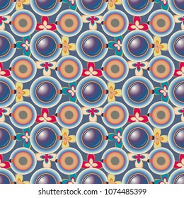 Cup of coffee or tea with dots on background seamless pattern.