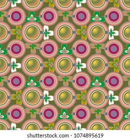 Cup of coffee or tea with dots on background seamless pattern.
