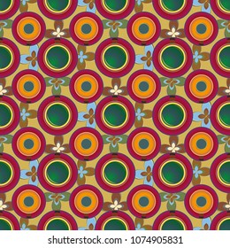 Cup of coffee or tea with dots on background seamless pattern.