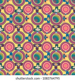 Cup of coffee or tea with dots on background seamless pattern.