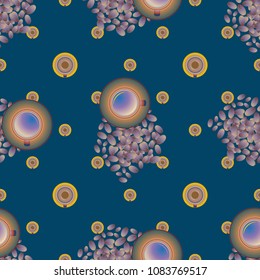 Cup of coffee or tea with dots on background seamless pattern.