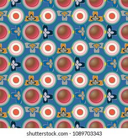 Cup of coffee or tea with dots on background seamless pattern.