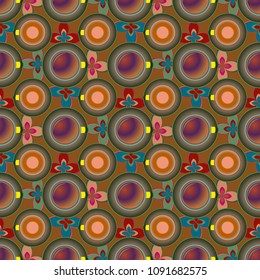 Cup of coffee or tea with dots on background seamless pattern.