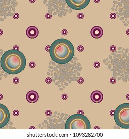 Cup of coffee or tea with dots on background seamless pattern.