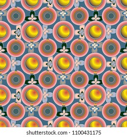 Cup of coffee or tea with dots on background seamless pattern.