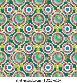 Cup of coffee or tea with dots on background seamless pattern.