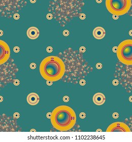 Cup of coffee or tea with dots on background seamless pattern.