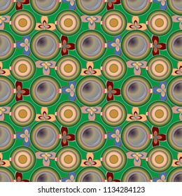 Cup of coffee or tea with dots on background seamless pattern.