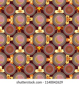 Cup of coffee or tea with dots on background seamless pattern.