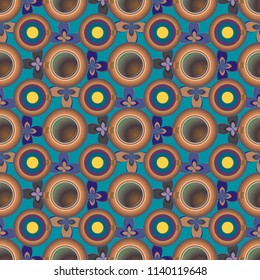 Cup of coffee or tea with dots on background seamless pattern.