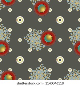 Cup of coffee or tea with dots on background seamless pattern.