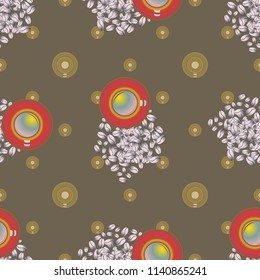 Cup of coffee or tea with dots on background seamless pattern.