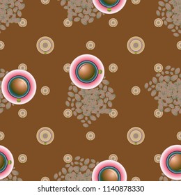 Cup of coffee or tea with dots on background seamless pattern.