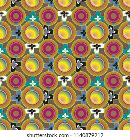 Cup of coffee or tea with dots on background seamless pattern.