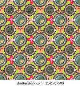 Cup of coffee or tea with dots on background seamless pattern.