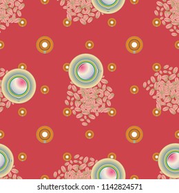 Cup of coffee or tea with dots on background seamless pattern.