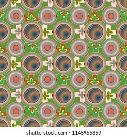 Cup of coffee or tea with dots on background seamless pattern.