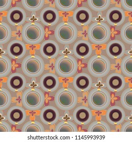 Cup of coffee or tea with dots on background seamless pattern.