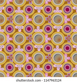 Cup of coffee or tea with dots on background seamless pattern.