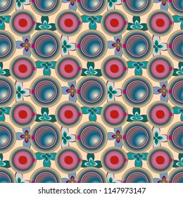 Cup of coffee or tea with dots on background seamless pattern.