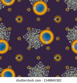 Cup of coffee or tea with dots on background seamless pattern.
