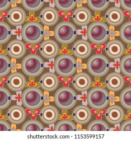 Cup of coffee or tea with dots on background seamless pattern.