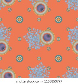 Cup of coffee or tea with dots on background seamless pattern.