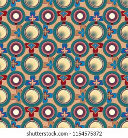 Cup of coffee or tea with dots on background seamless pattern.