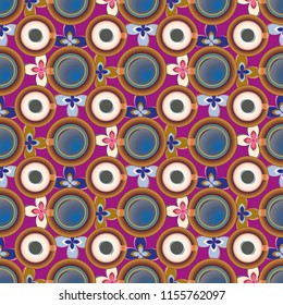 Cup of coffee or tea with dots on background seamless pattern.