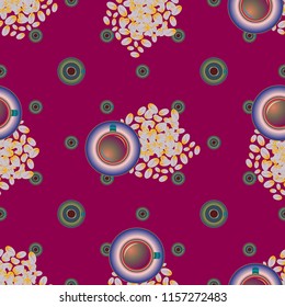 Cup of coffee or tea with dots on background seamless pattern.