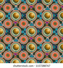 Cup of coffee or tea with dots on background seamless pattern.