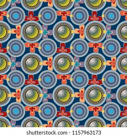 Cup of coffee or tea with dots on background seamless pattern.