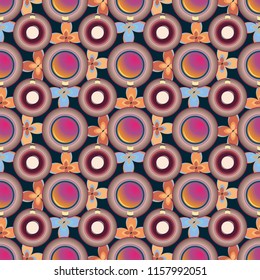 Cup of coffee or tea with dots on background seamless pattern.