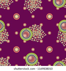Cup of coffee or tea with dots on background seamless pattern.