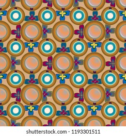 Cup of coffee or tea with dots on background seamless pattern.