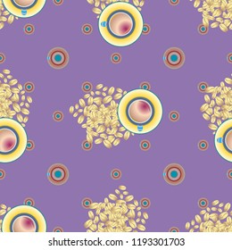 Cup of coffee or tea with dots on background seamless pattern.