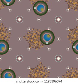 Cup of coffee or tea with dots on background seamless pattern.