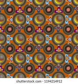 Cup of coffee or tea with dots on background seamless pattern.