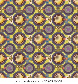 Cup of coffee or tea with dots on background seamless pattern.