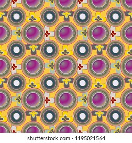 Cup of coffee or tea with dots on background seamless pattern.