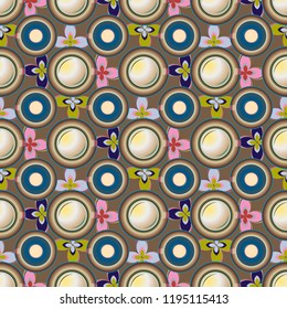 Cup of coffee or tea with dots on background seamless pattern.