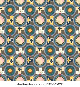 Cup of coffee or tea with dots on background seamless pattern.