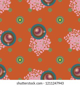 Cup of coffee or tea with dots on background seamless pattern.