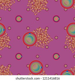 Cup of coffee or tea with dots on background seamless pattern.