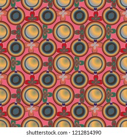 Cup of coffee or tea with dots on background seamless pattern.