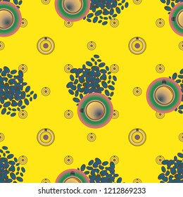 Cup of coffee or tea with dots on background seamless pattern.