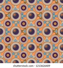 Cup of coffee or tea with dots on background seamless pattern.